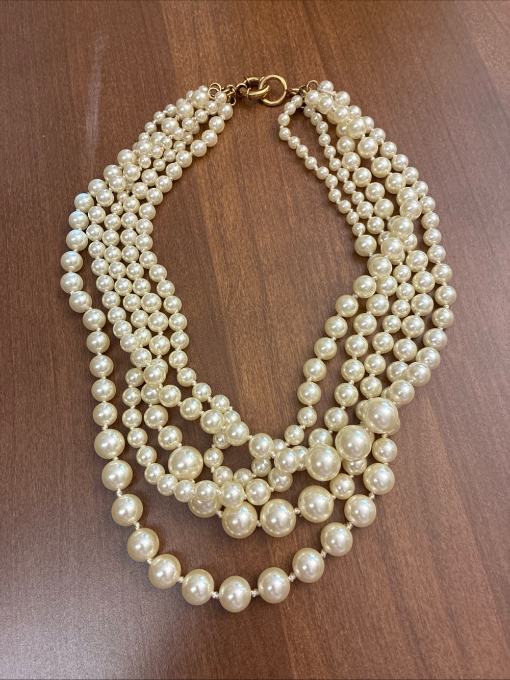 J. Crew Graduated Faux Pearl Multi Strand Gold Tone Clasp Necklace 20"